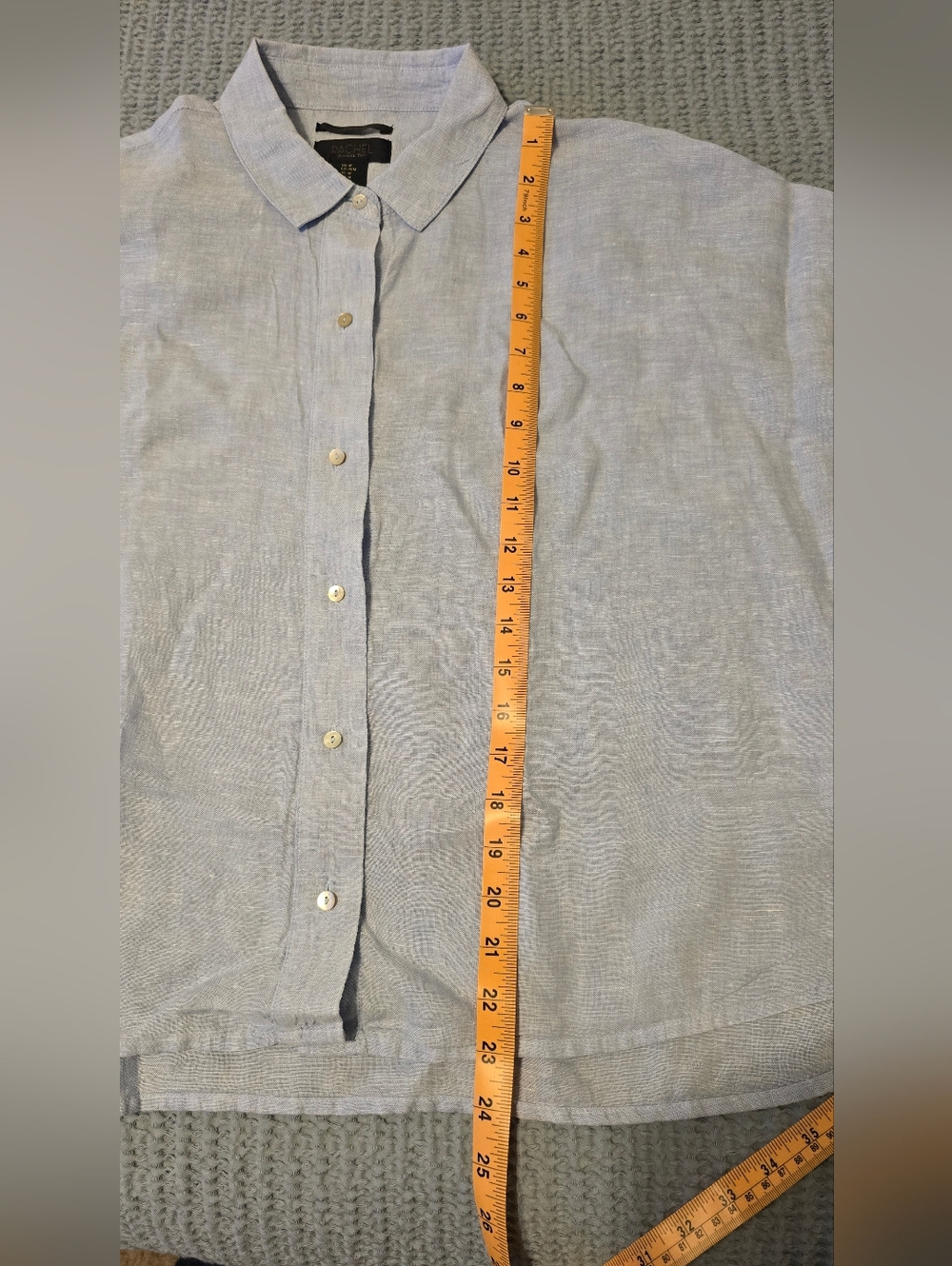 Light Blue Linen Button-Front Short Sleeve Shirt Sz. Medium - Picture 7 of 7